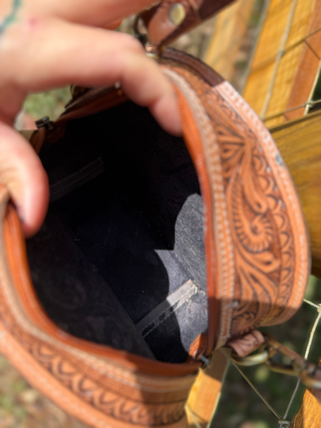 Highland crossbody tooled leather bag