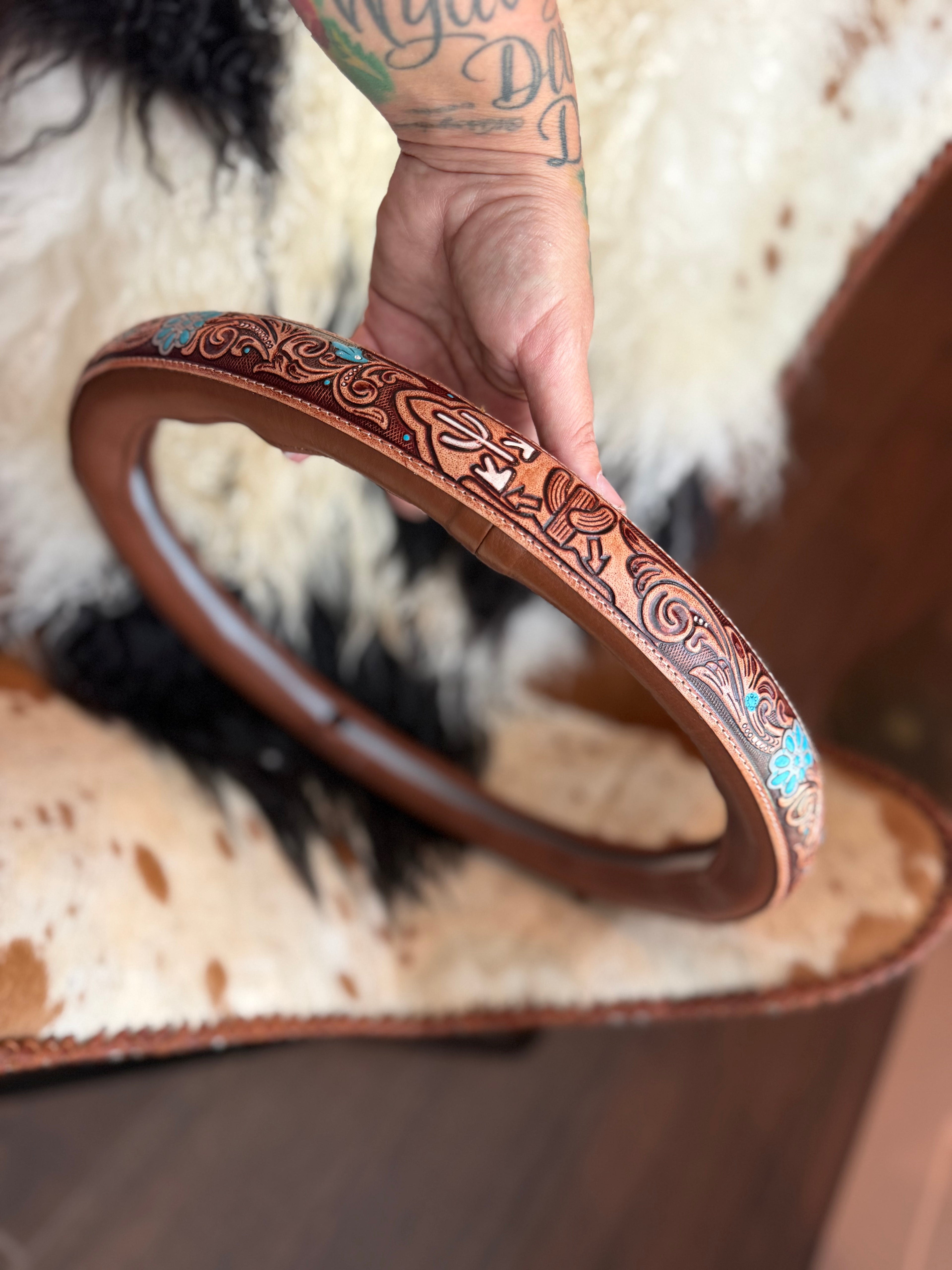 16 “ tooled leather steering wheel cover - read description before purchase