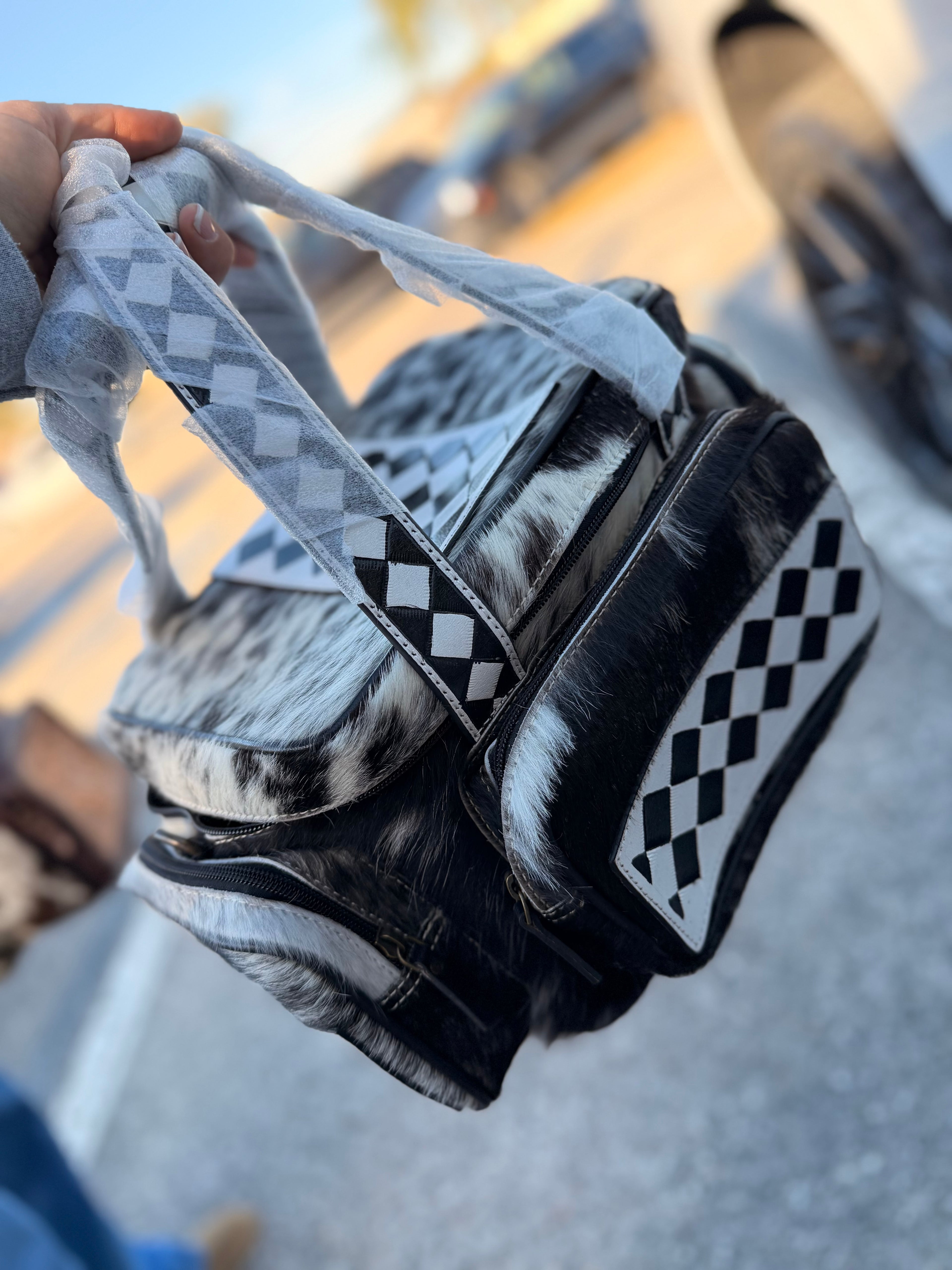 CHECKER TOOLED leather/ cowhide Lunch bag