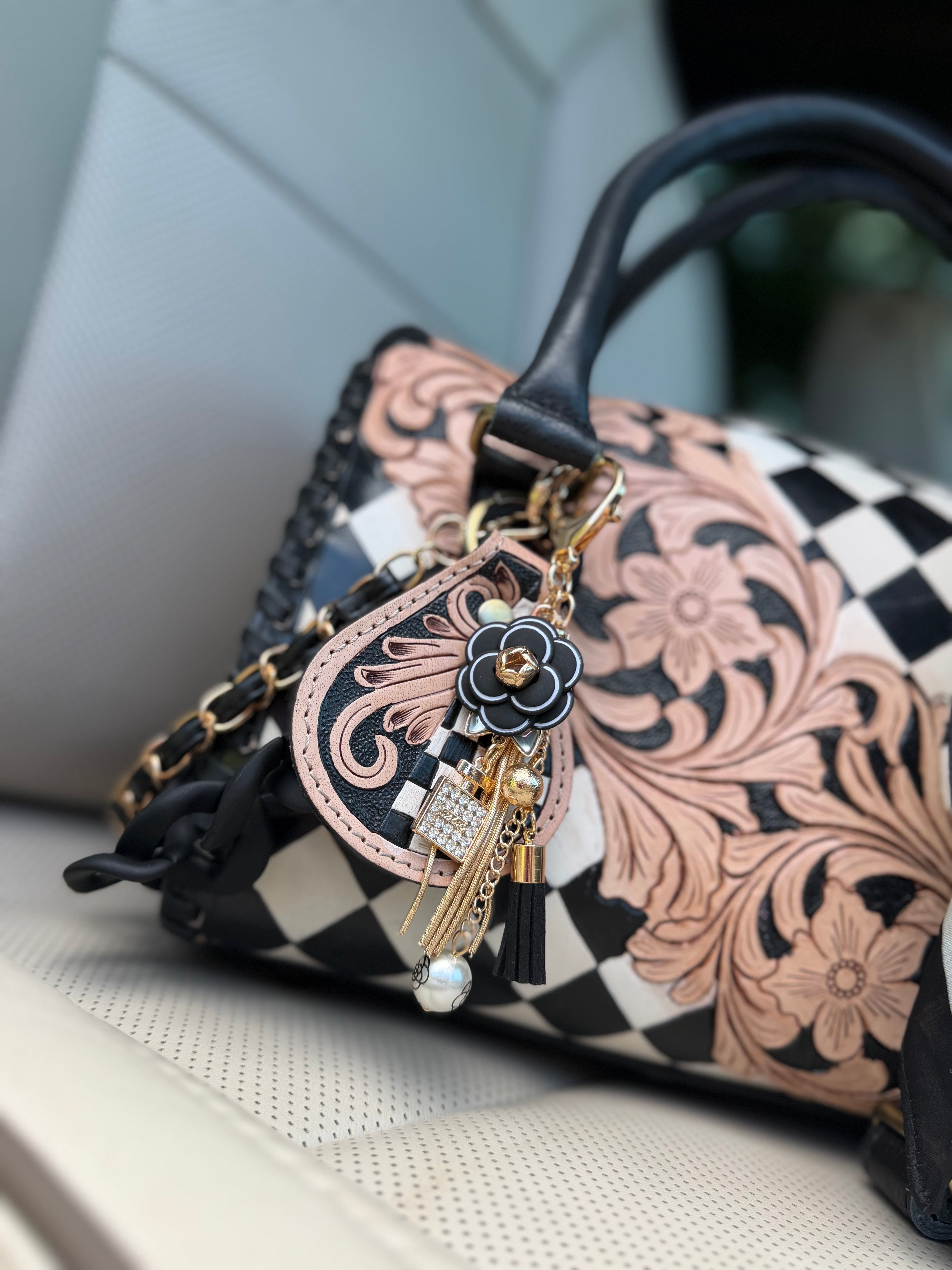 Classy checks set tooled leather speedy (M) with wallet