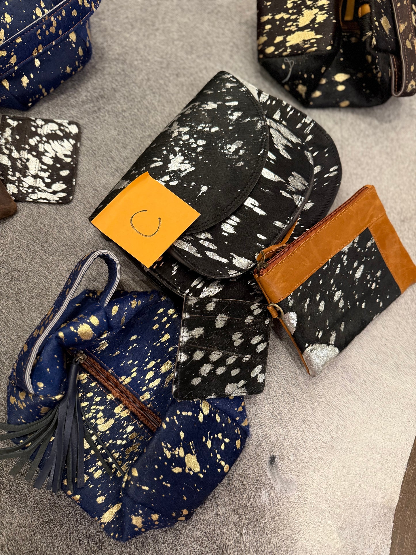 4 piece acid wash cowhide set