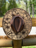 Engraved Cowhide Hat - flower pattern