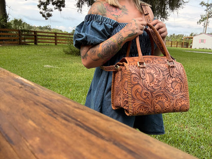 Tan - tooled leather Speedy bag