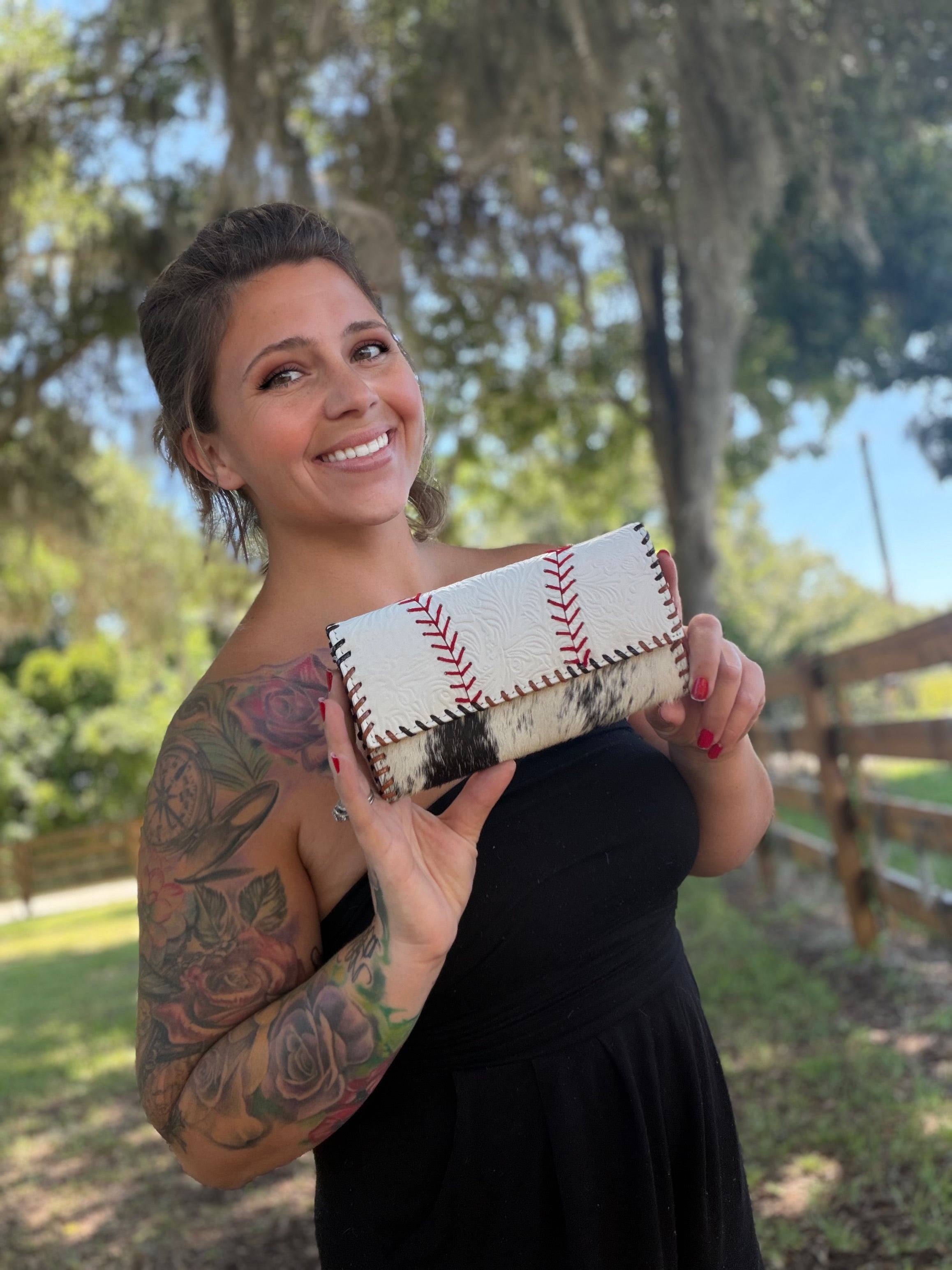 Leather baseball wallet