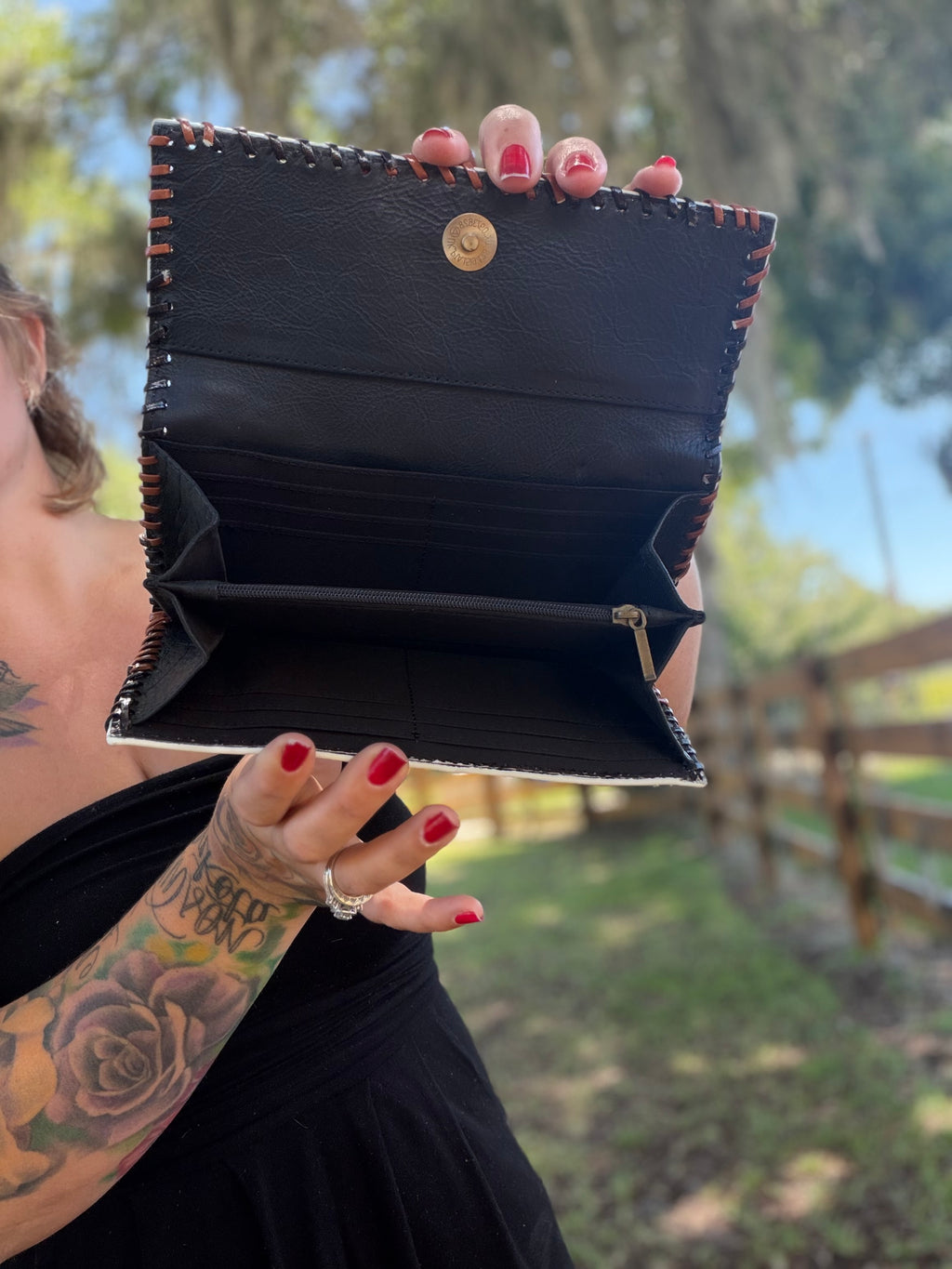 Leather baseball wallet