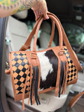 Peanut butter checker tooled leather speedy duffle (L)