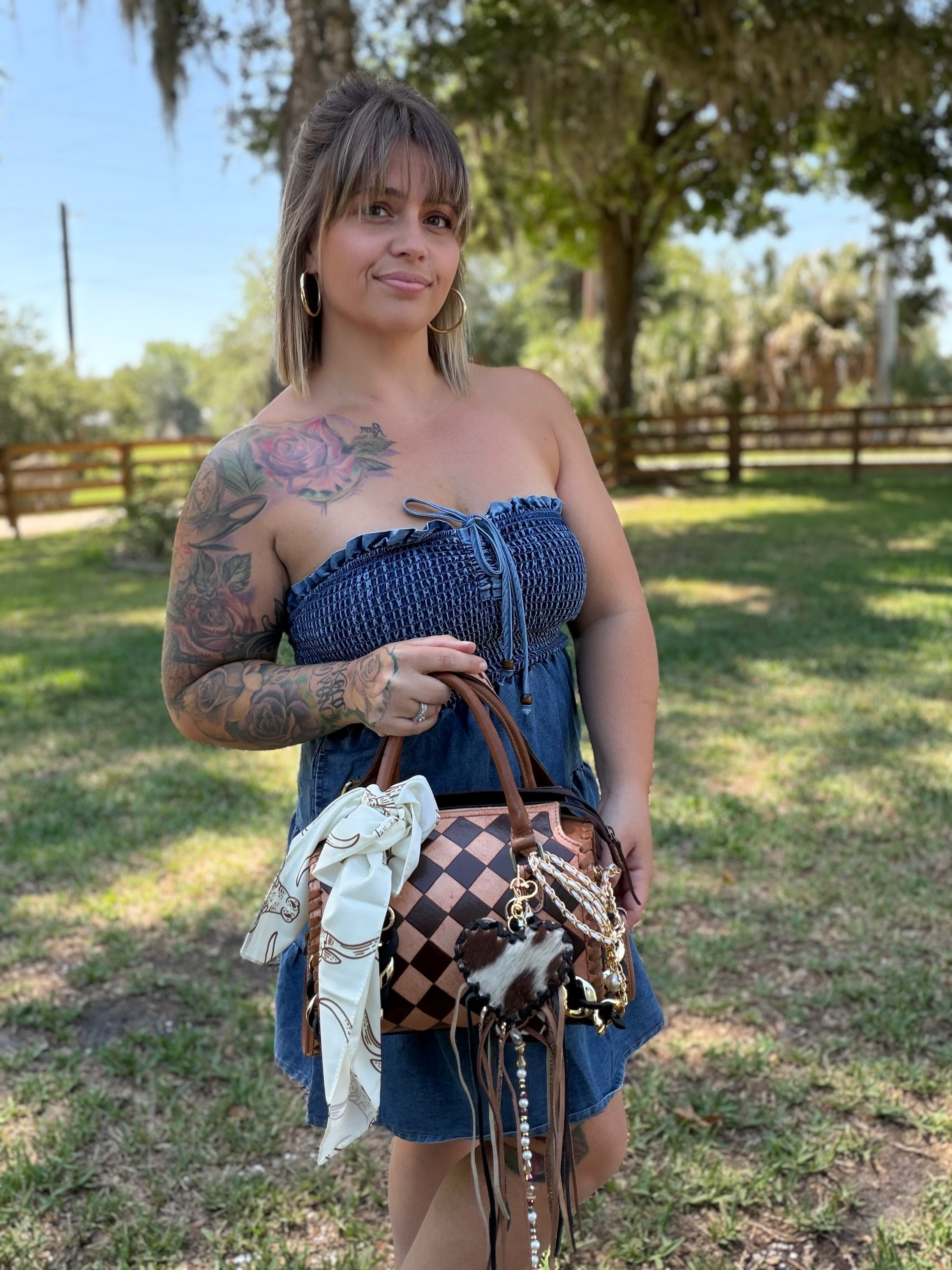 "Rust and Rodeo" peanut butter Checker tooled leather speedy (M)