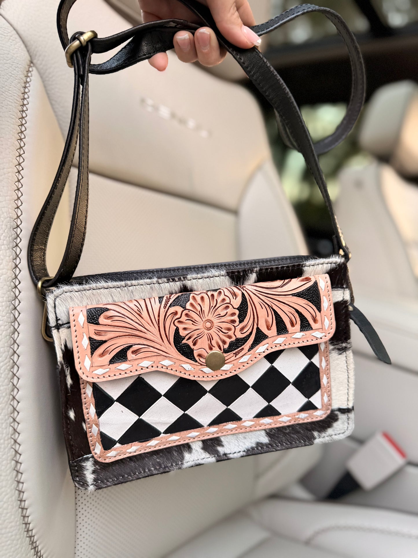 Checker print cross body