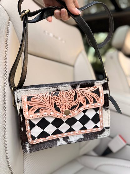 Checker print cross body