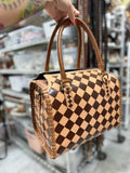 Peanut butter checker tooled leather speedy bag (L)