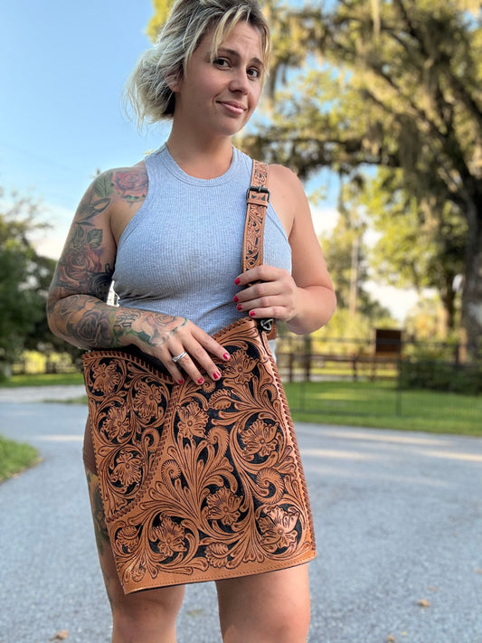 Tooled leather large purse