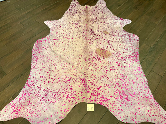8’7” pink acid wash cowhide rug