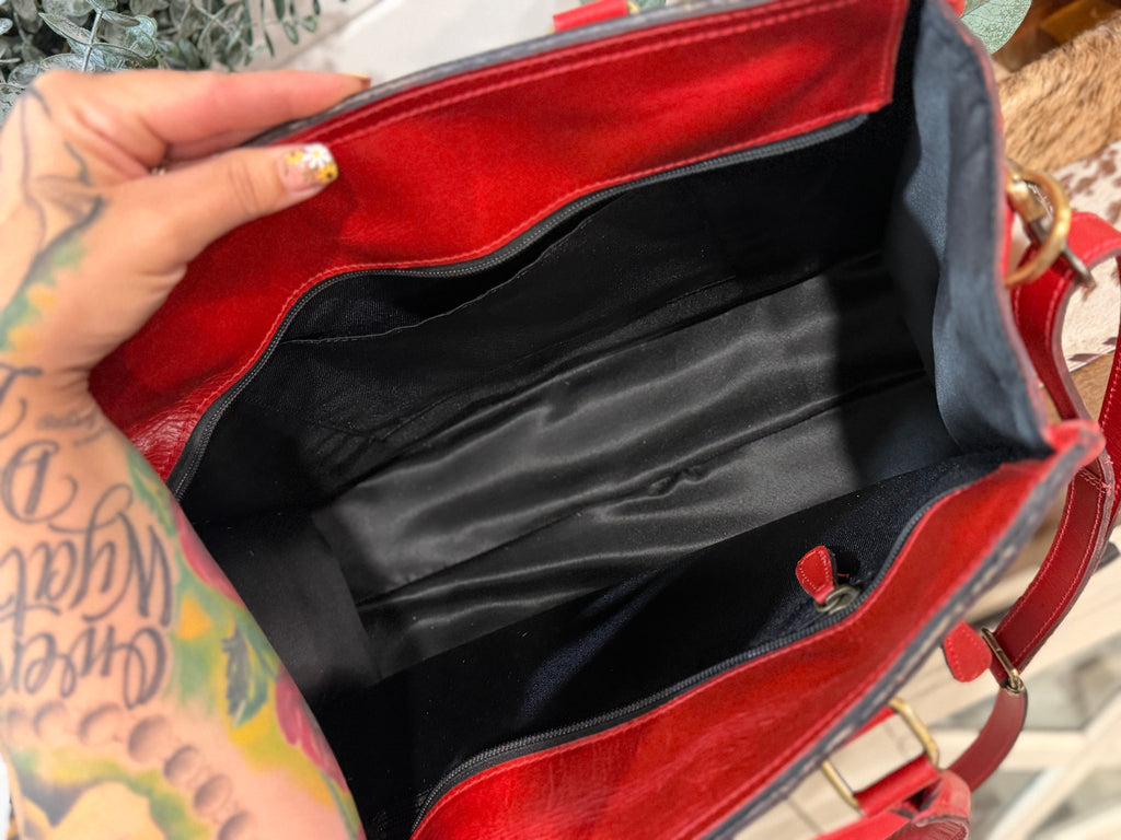 High quality tooled leather tote bag