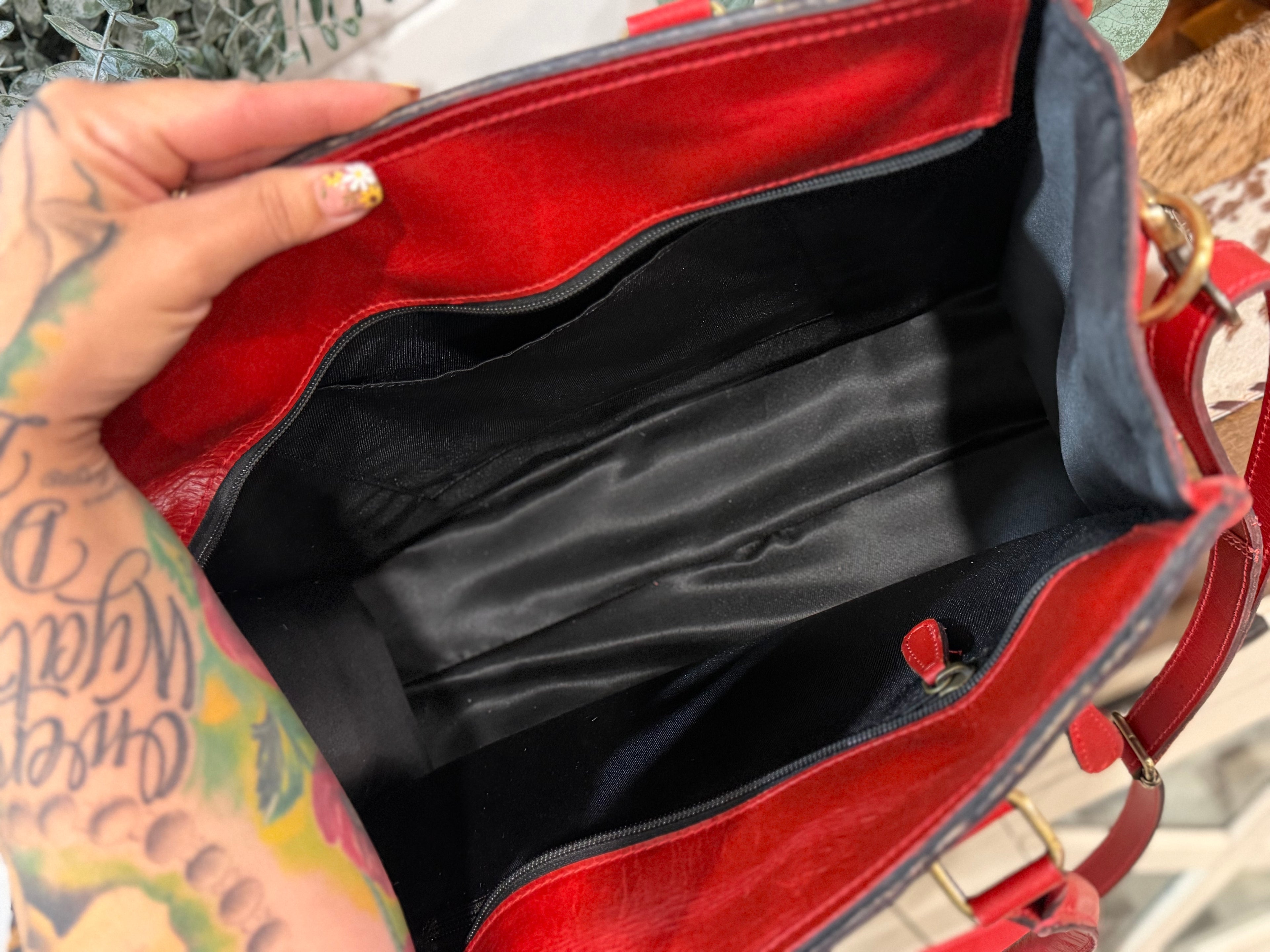 High quality tooled leather tote bag