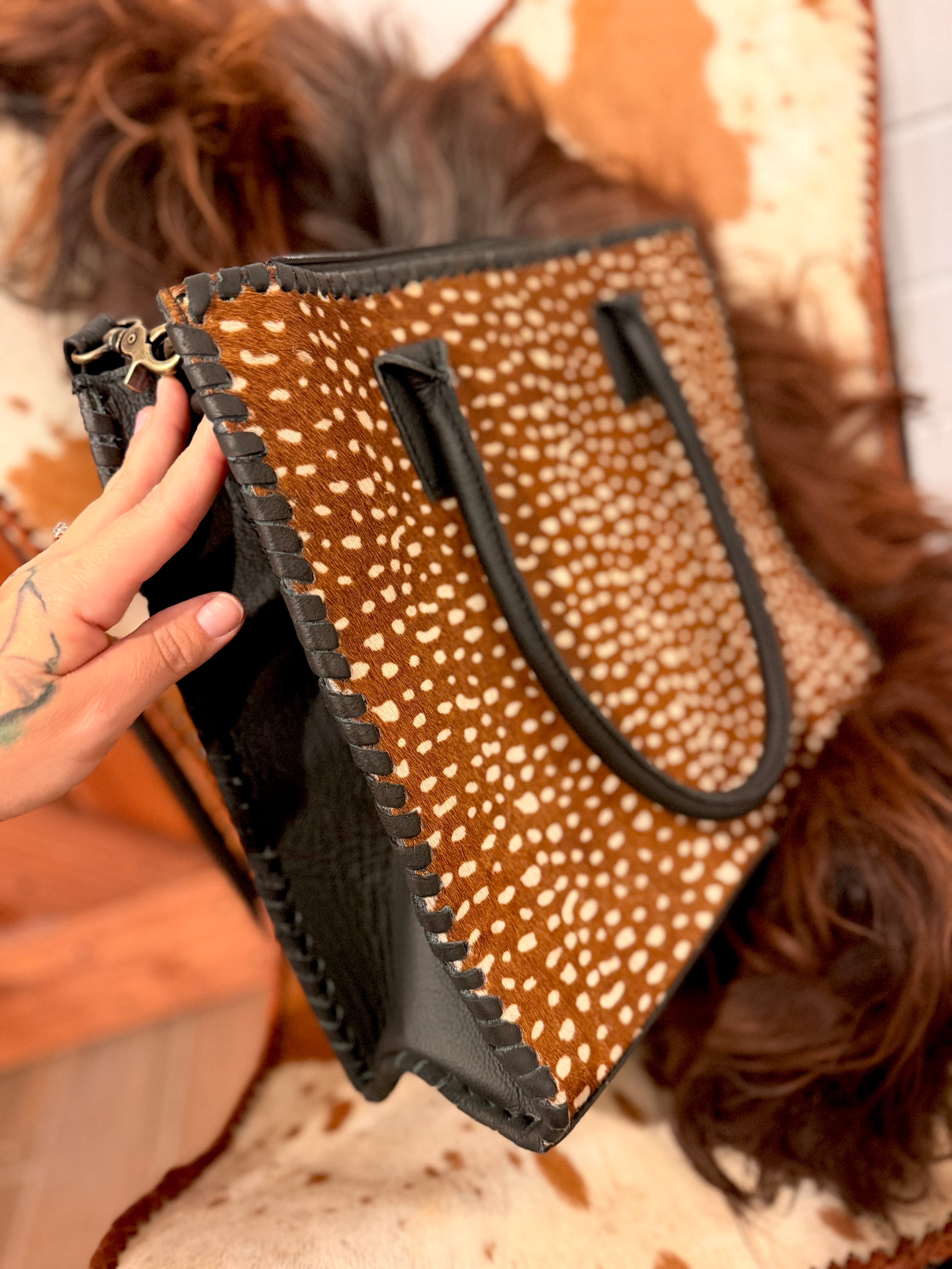 The Doe Creek Tote - Bambi cowhide &  leather / by The Painted Porches
