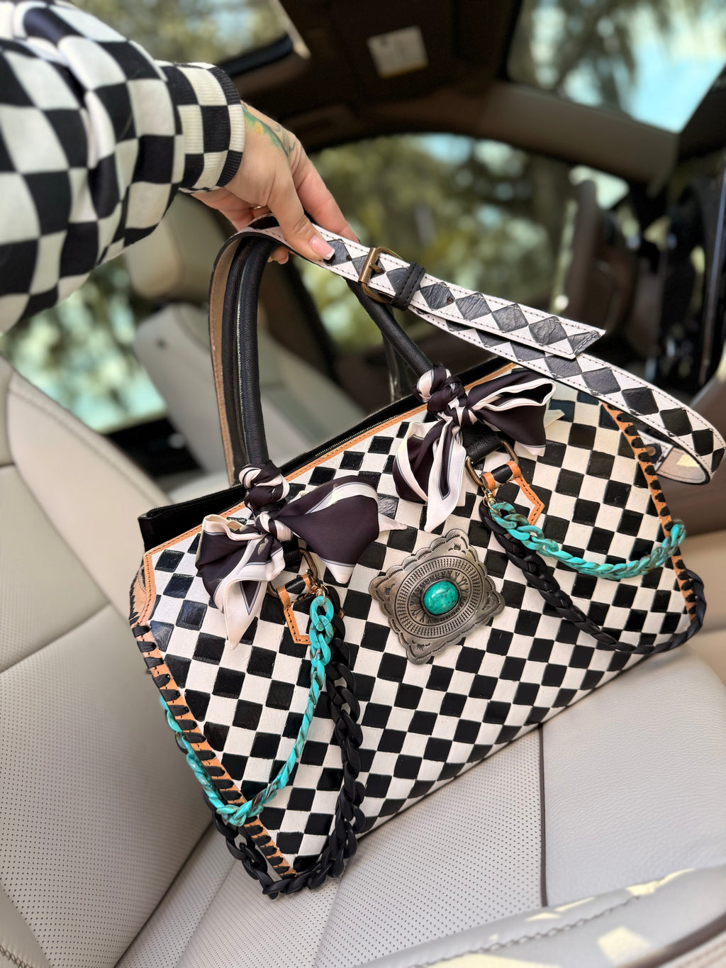 "Risk Taker" - checker tooled leather speedy Duffle