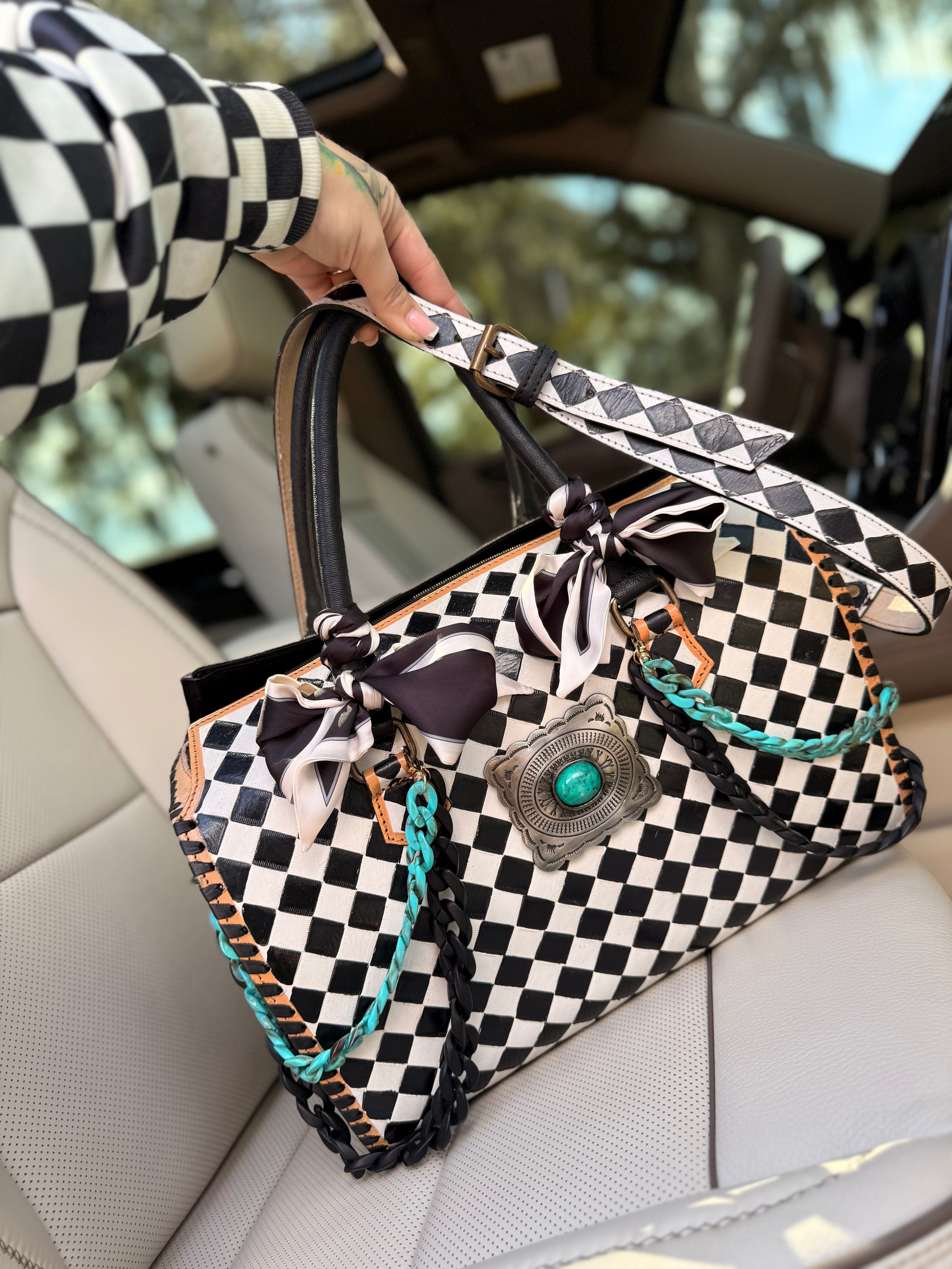 "Risk Taker" - checker tooled leather speedy Duffle