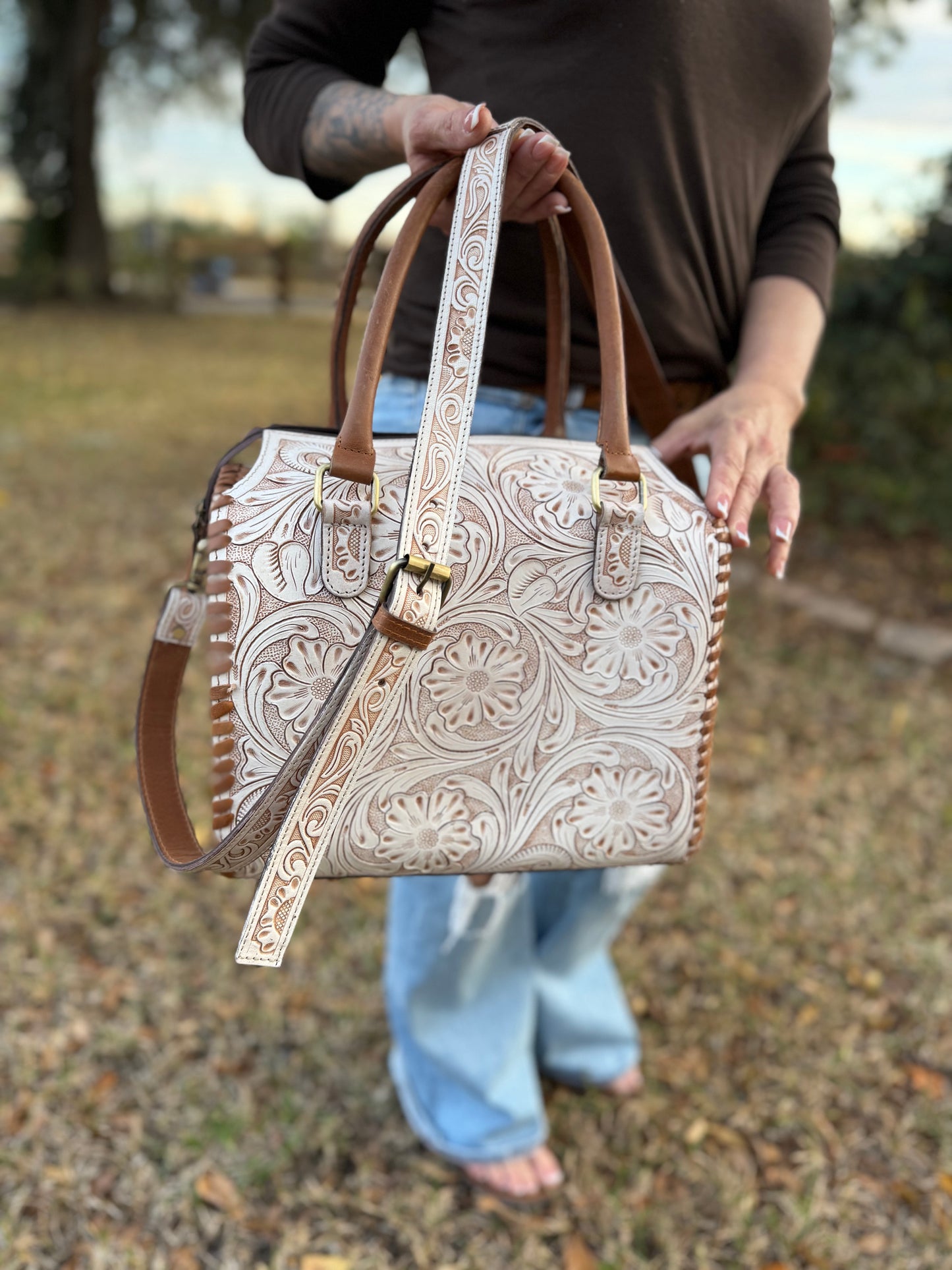 White tooled leather speedy (L)