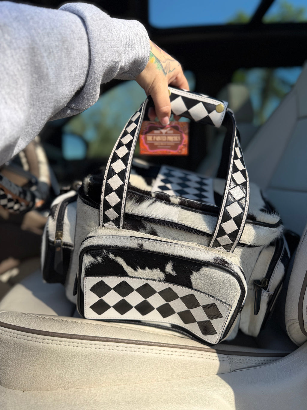 CHECKER TOOLED leather/ cowhide Lunch bag