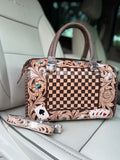 “Brown Royal Flush” you tooled leather speedy duffle (L)