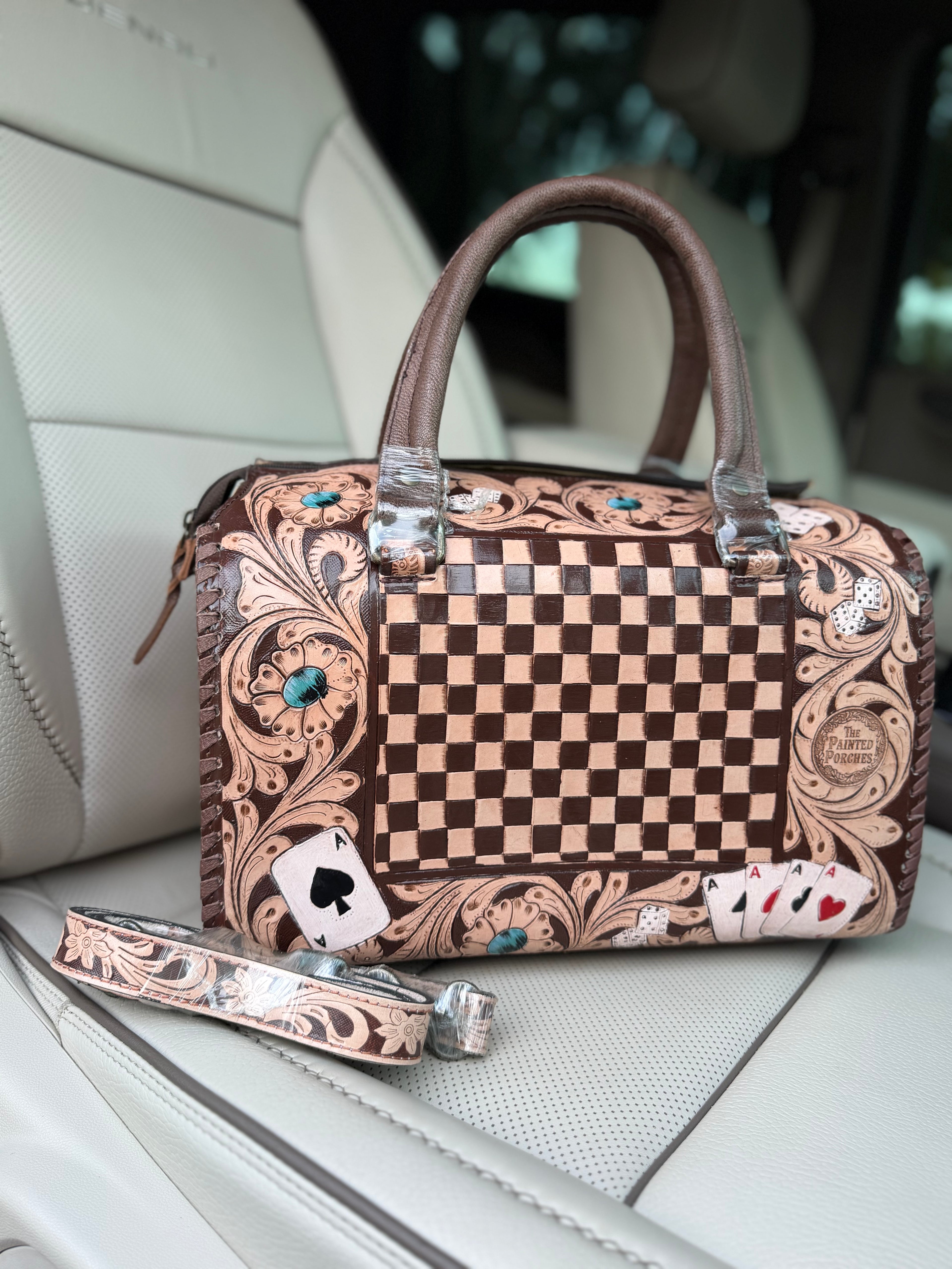 “Brown Royal Flush” you tooled leather speedy duffle (L)