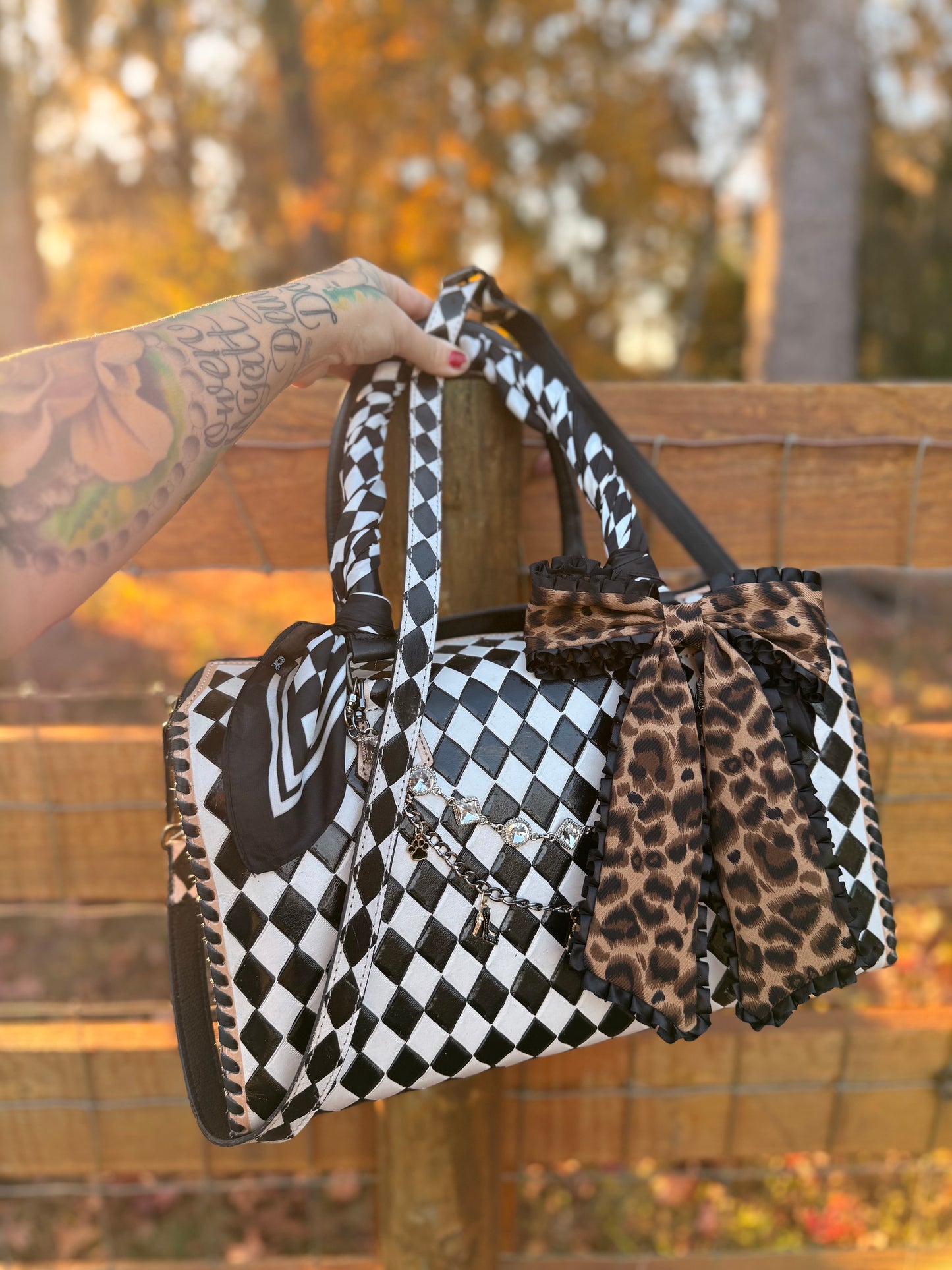 Duffle size cheetah checker speedy set with wallet