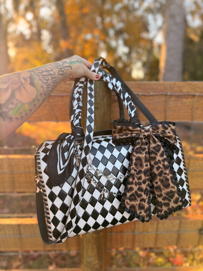 Duffle size cheetah checker speedy set with wallet