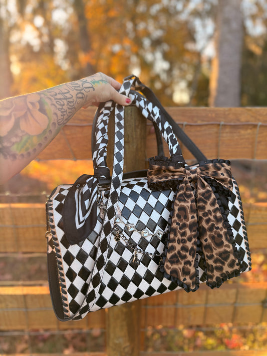 Duffle size cheetah checker speedy set with wallet