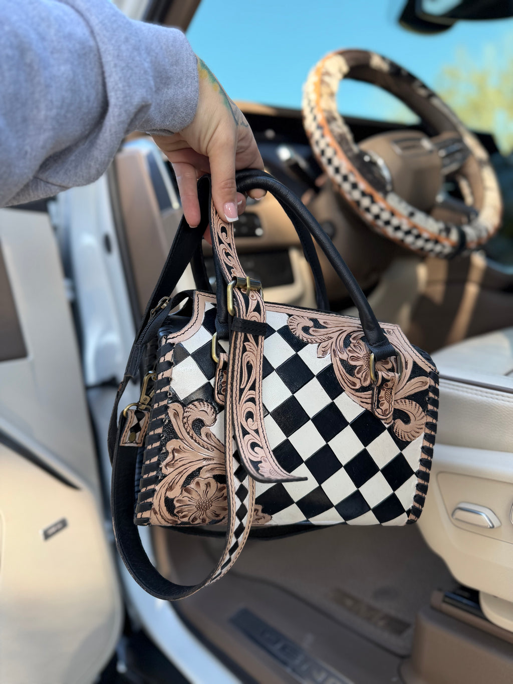 Checker floral tooled leather speedy (M)
