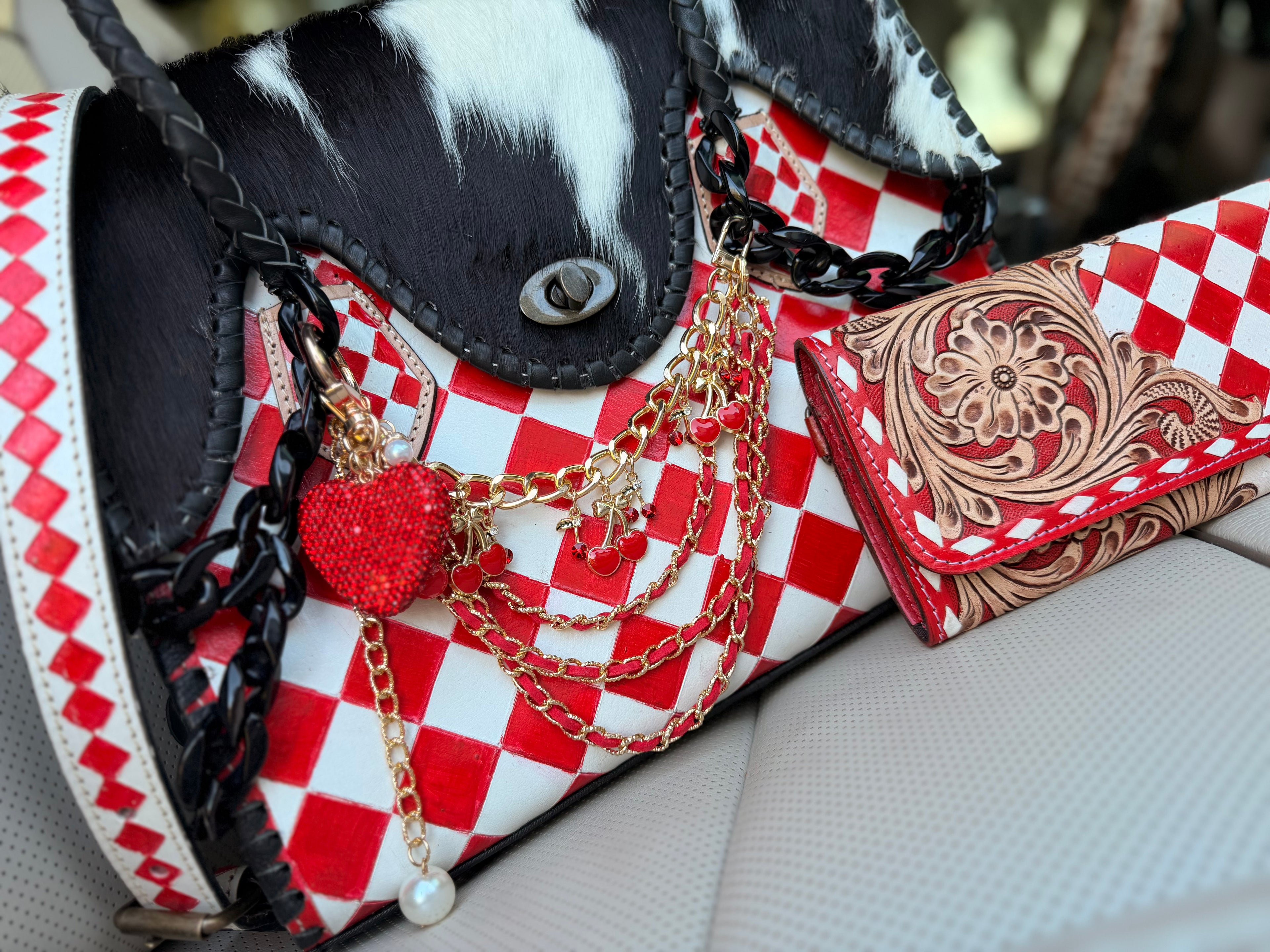 “Candy Cowgirl” - white/red checker tote