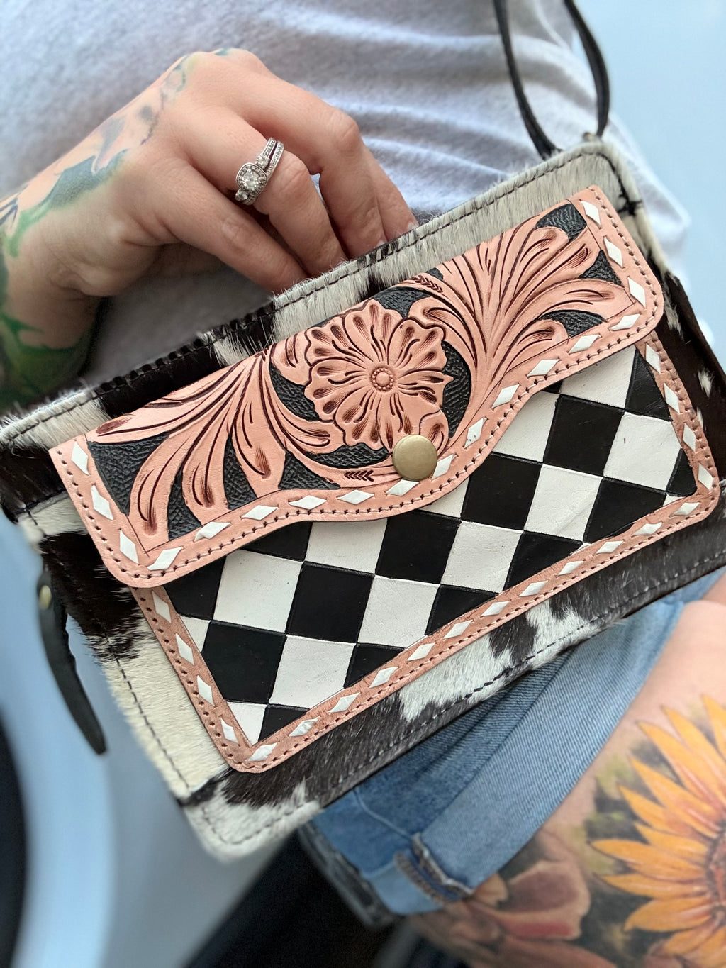 Checker print cross body