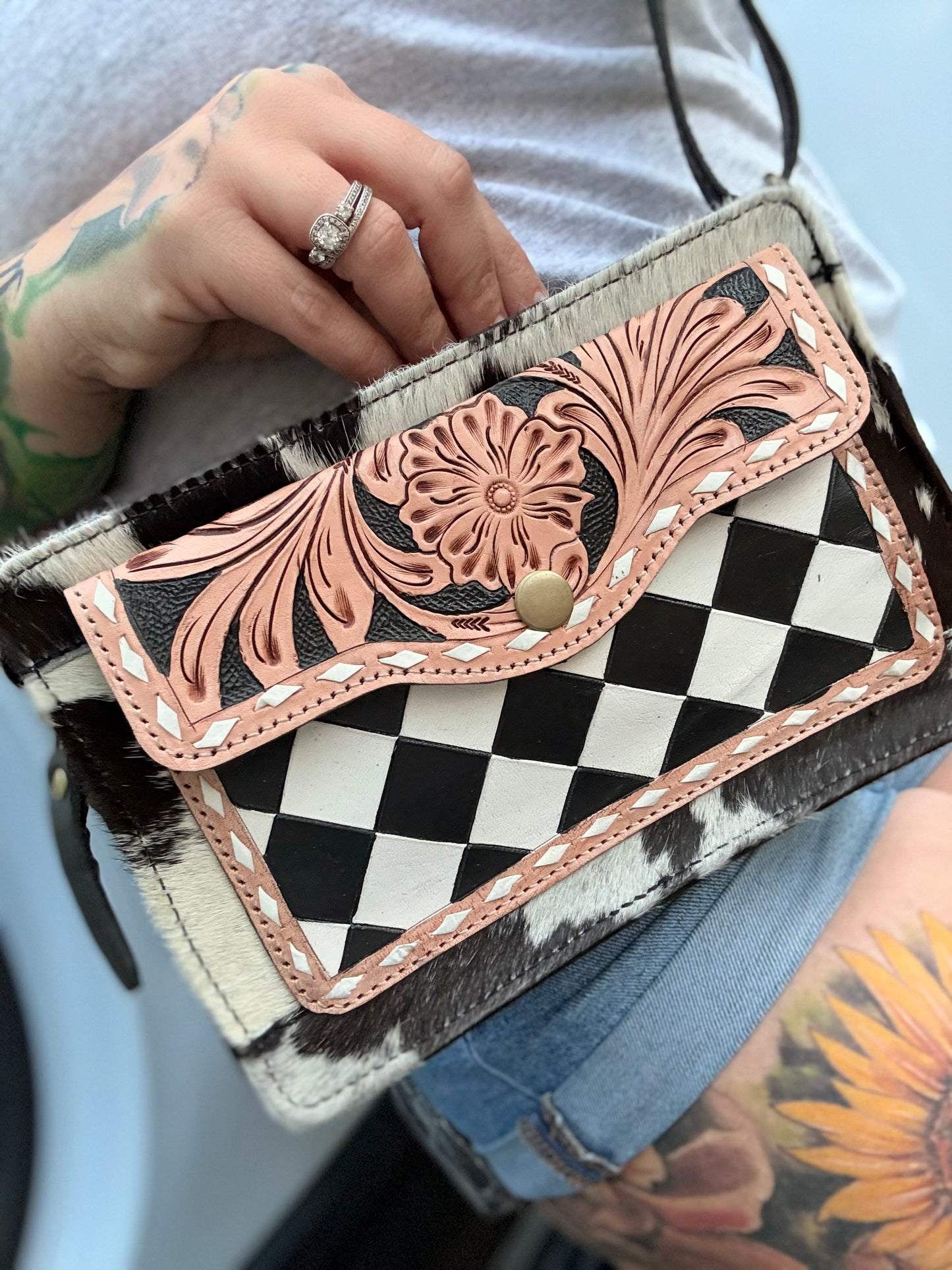 Checker print cross body