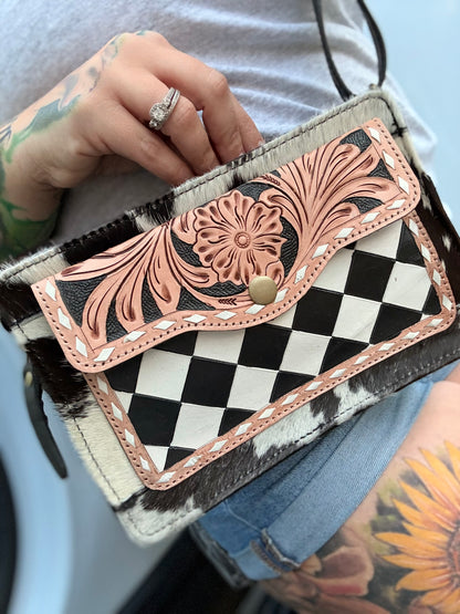 Checker print cross body