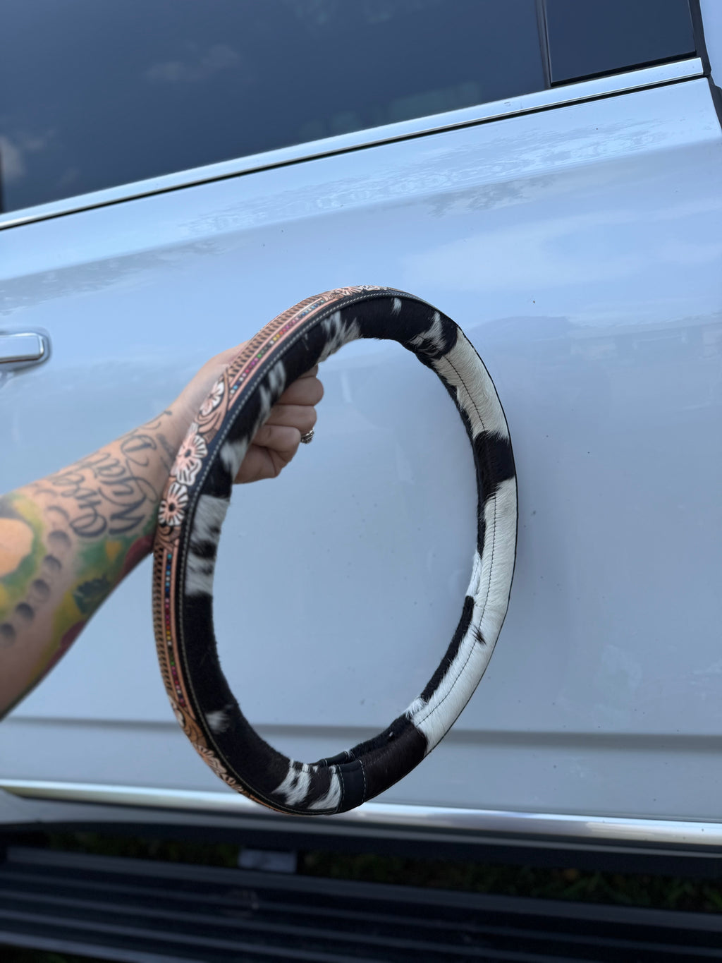 16 “ tooled leather cowhide steering wheel cover - read description before purchase
