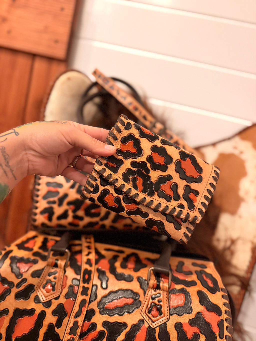 Western cheetah tooled wallet - by The Painted Porches