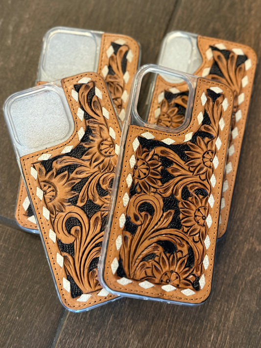 tooled leather phone case 16promax