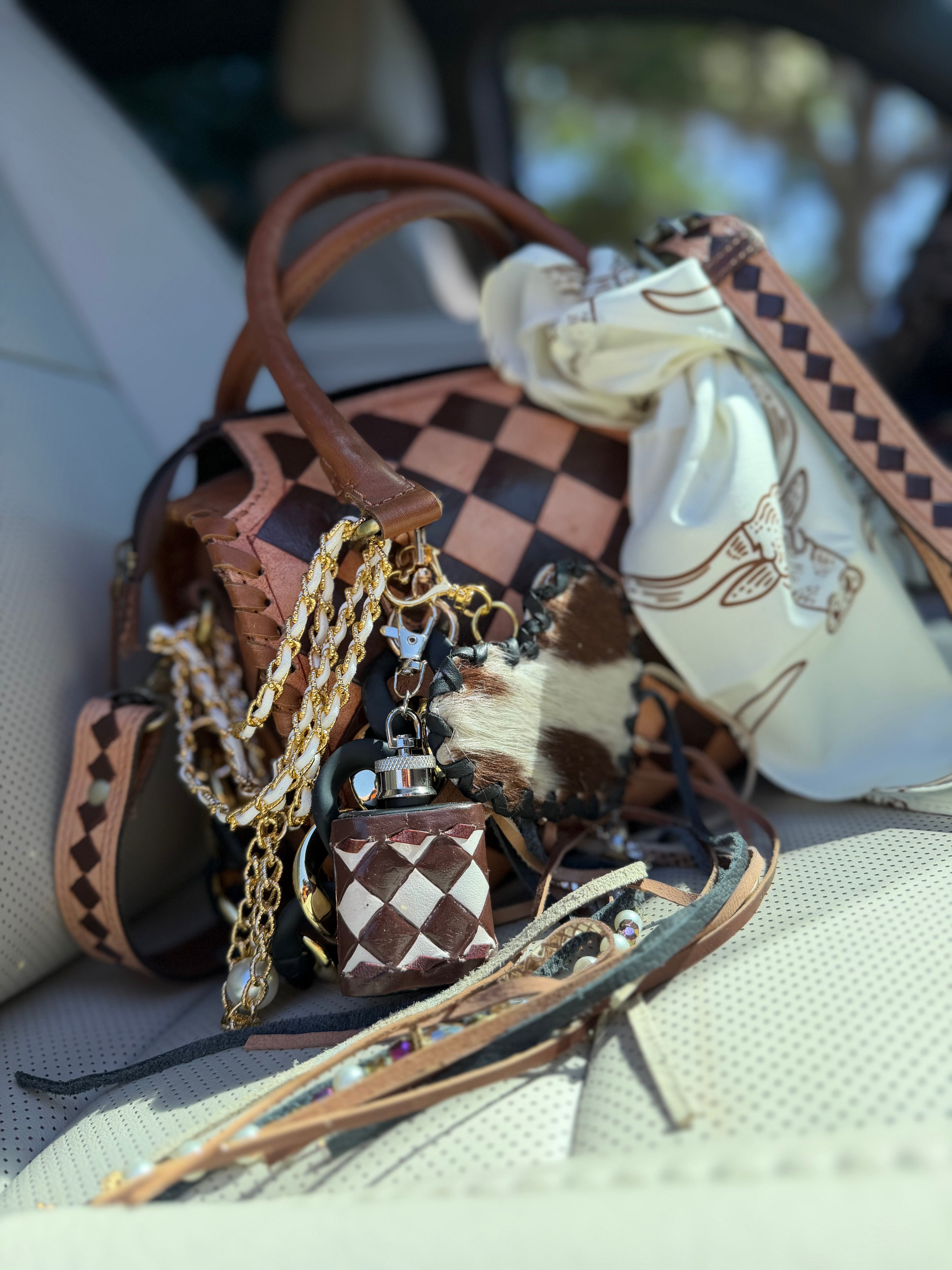 "Rust and Rodeo" peanut butter Checker tooled leather speedy (M)