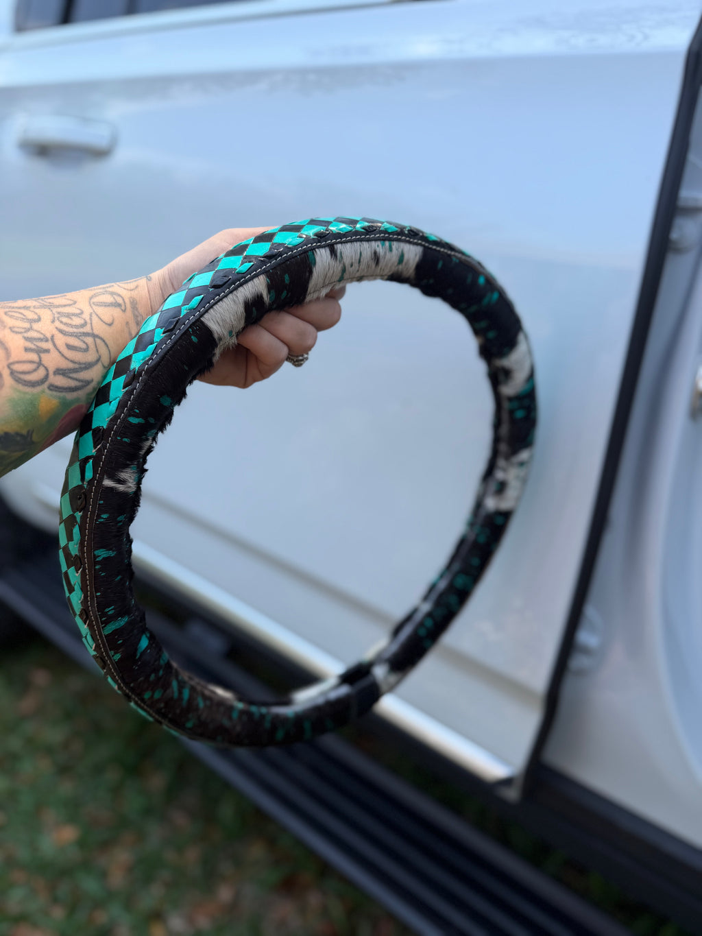 16 “ tooled leather cowhide steering wheel cover - read description before purchase