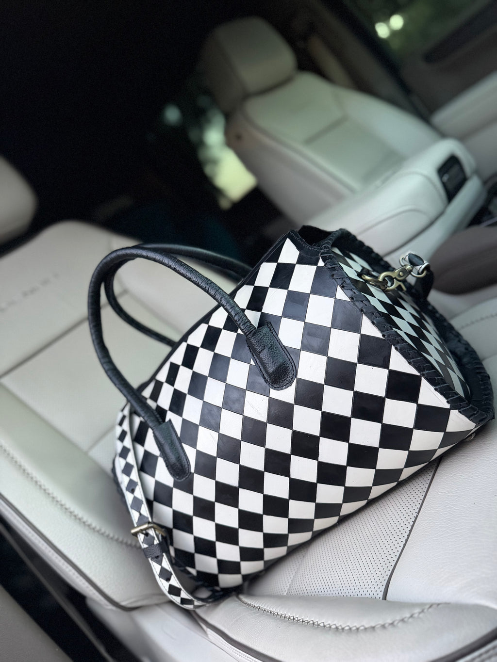 checker tooled leather speedy duffle (L)