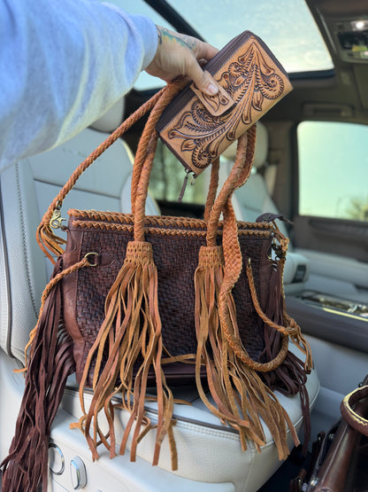 Braided fringed purse set