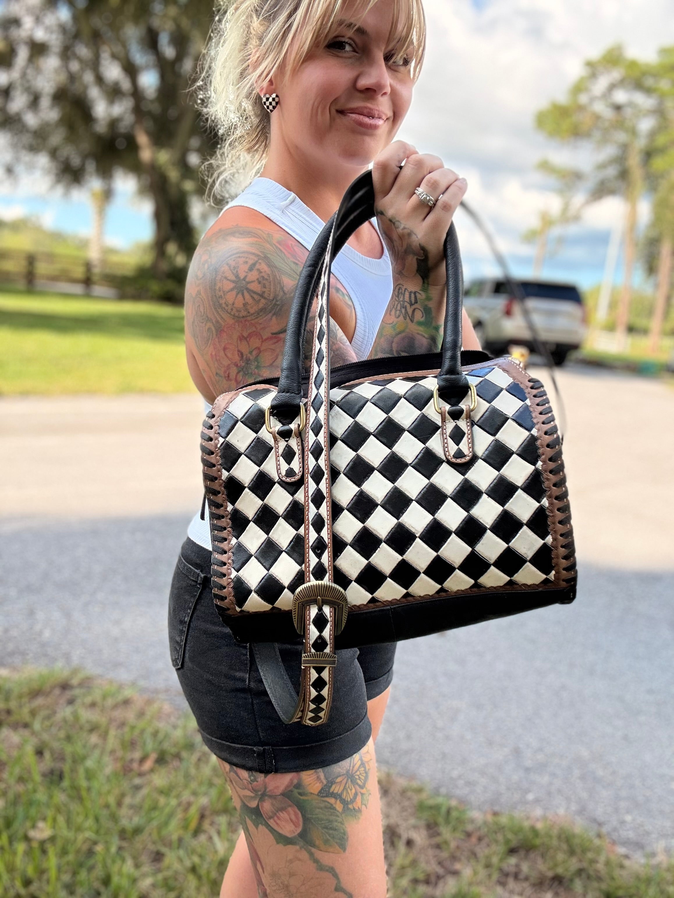 Checker- SOFT BACK leather speedy bag, medium