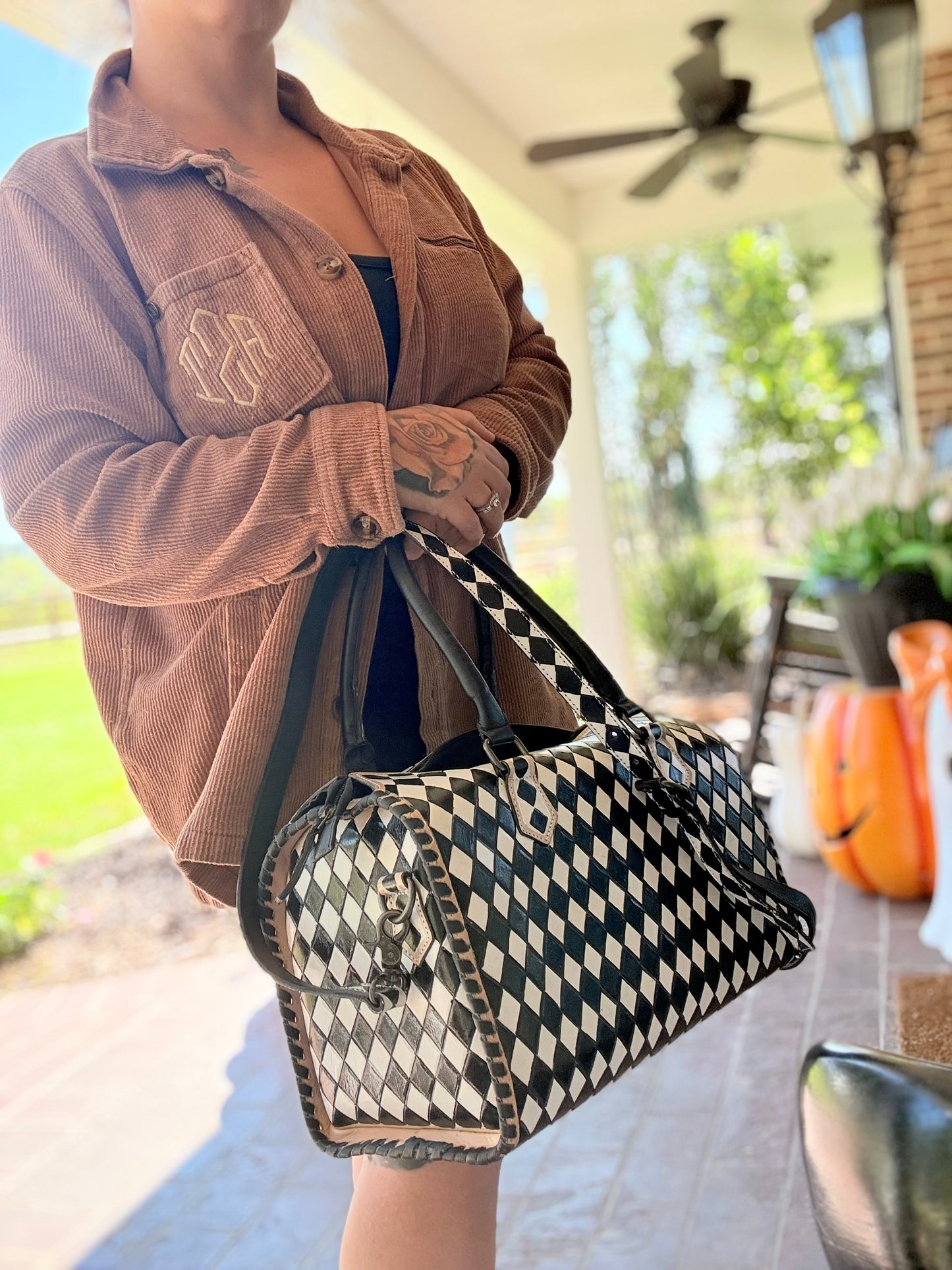 Checker - Large tooled leather duffle speedy