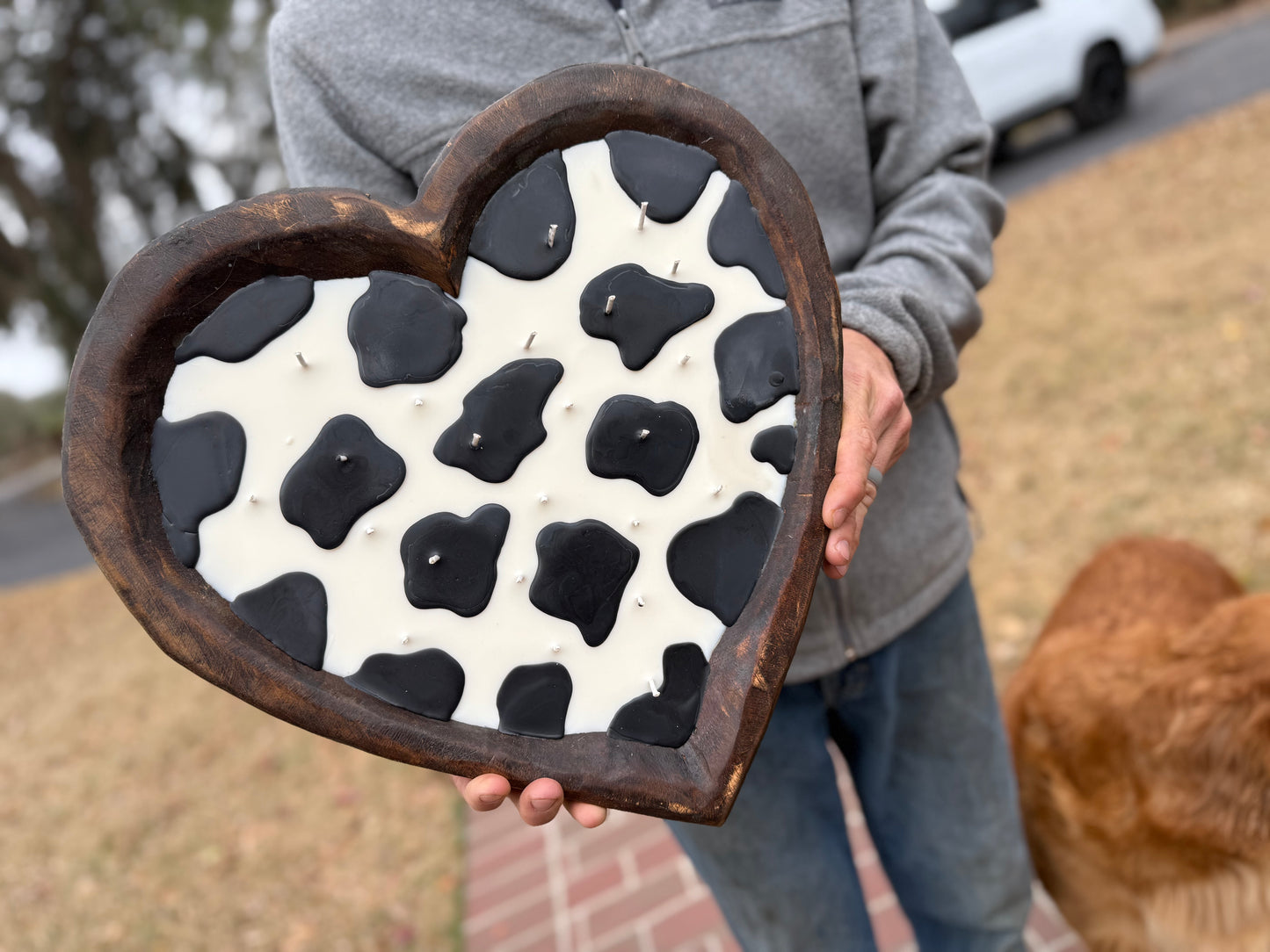 xl heart cow candle