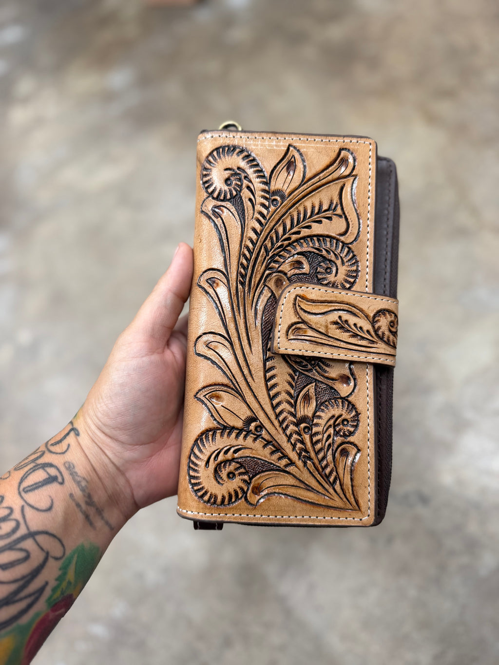 Tooled leather wallet