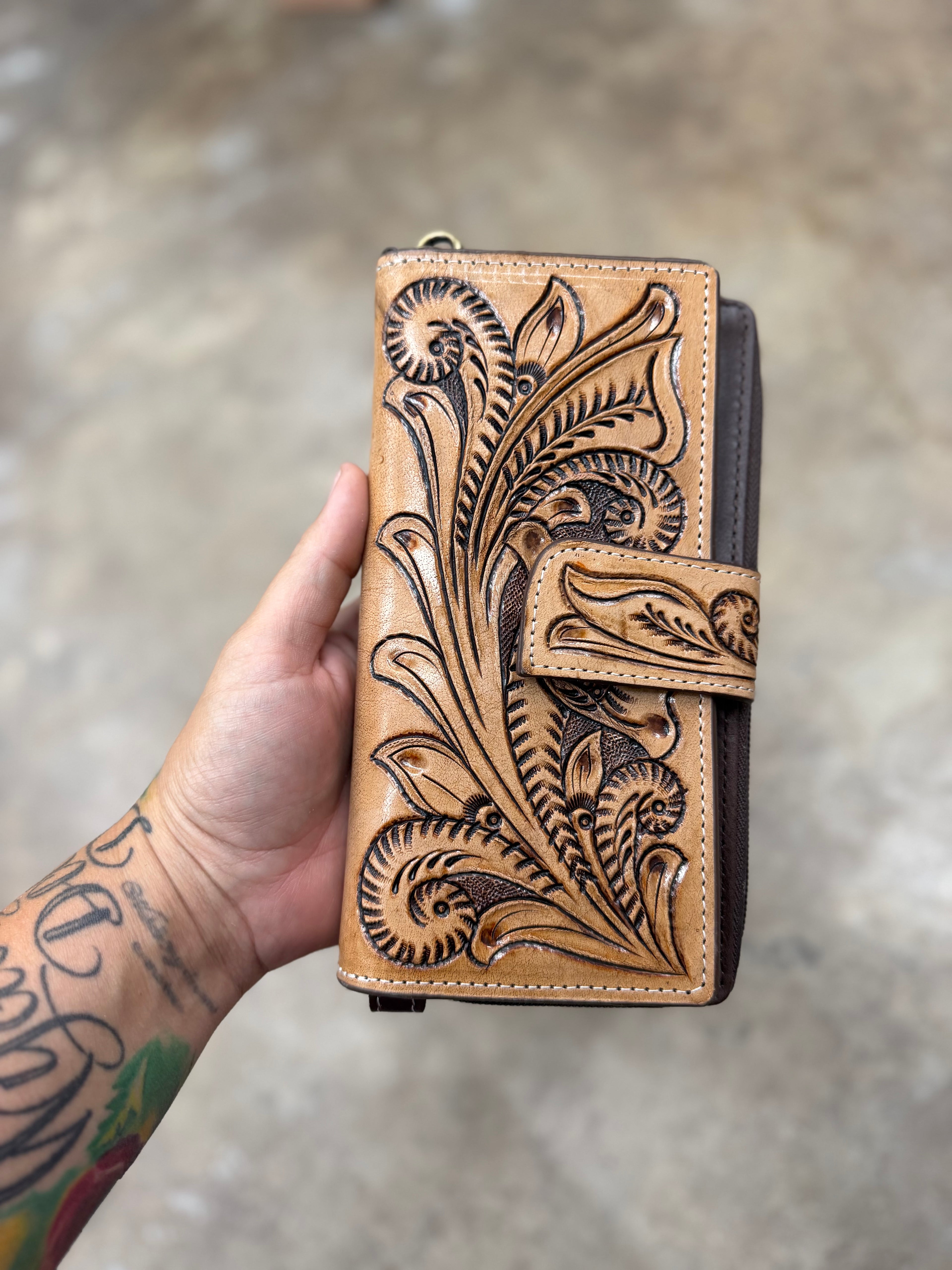 Tooled leather wallet