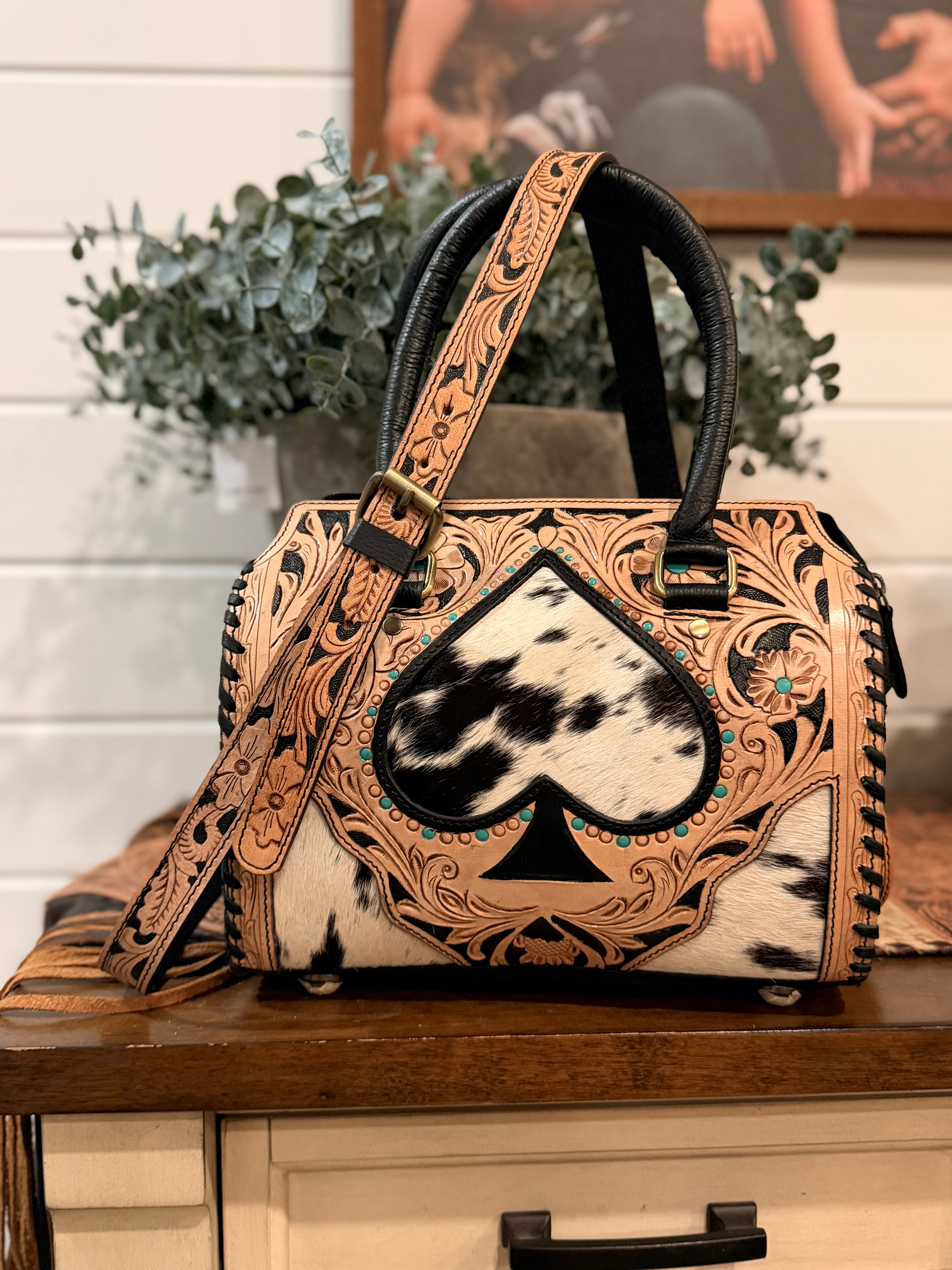 “The Dixie Spade” - cowhide and tooled leather speedy (M)