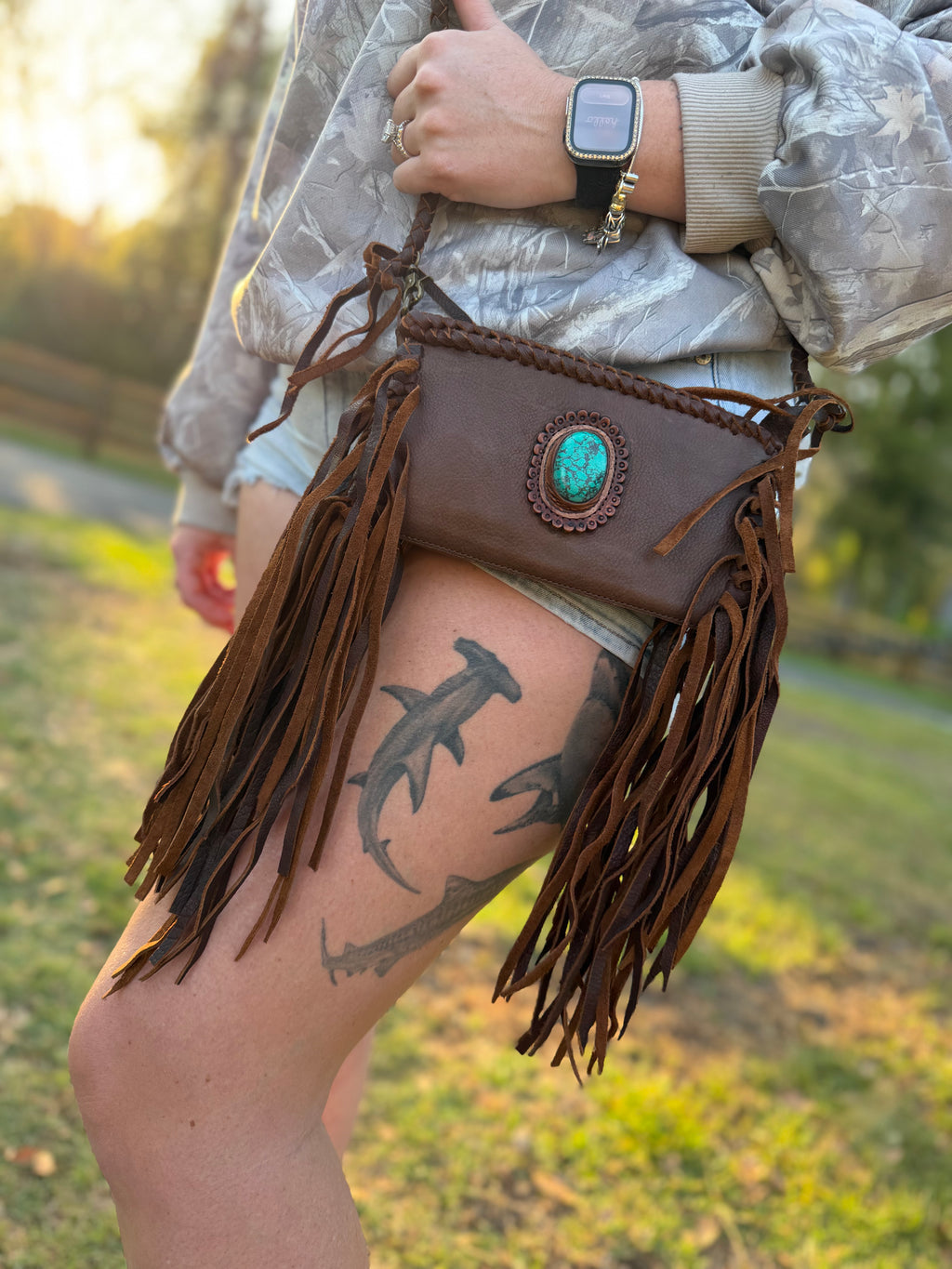 Small brown Crossbody purse with fringe