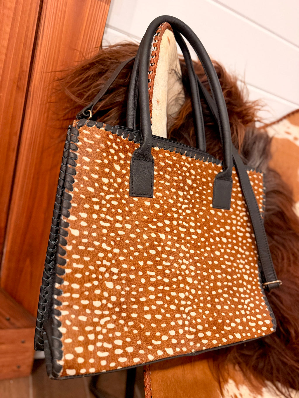 The Doe Creek Tote - Bambi cowhide &  leather / by The Painted Porches