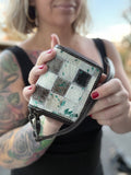 Mini teal checker print BLUE acid wash cowhide wallet