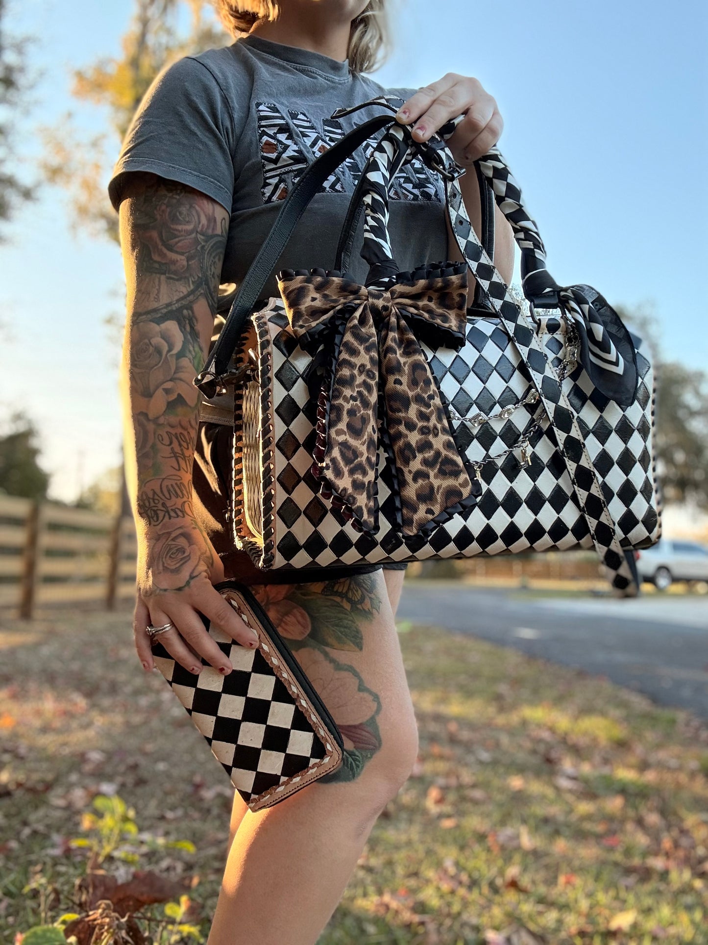Duffle size cheetah checker speedy set with wallet